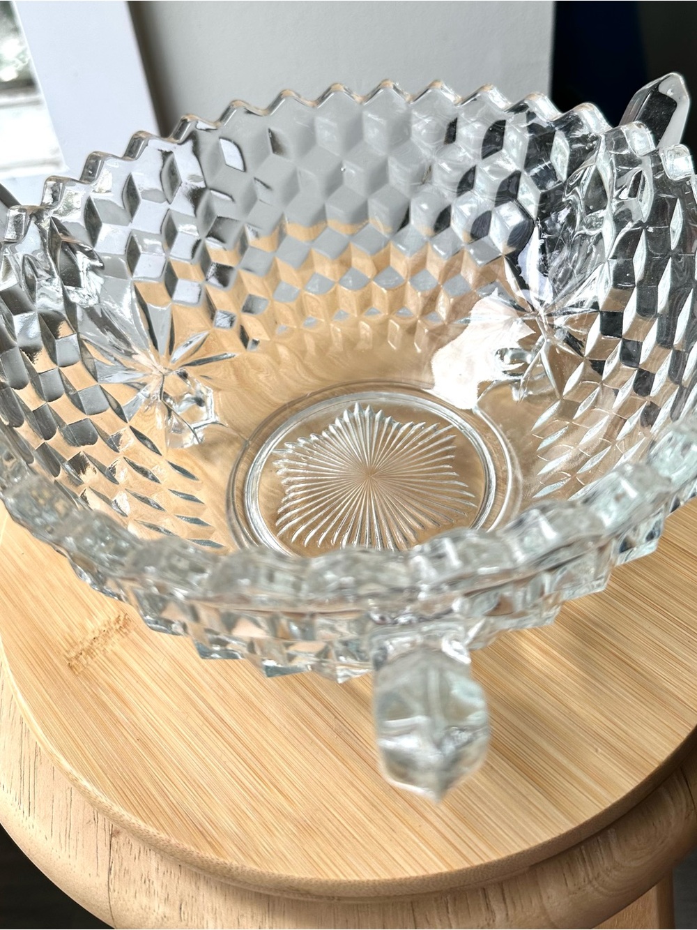 Vintage Clear Glass Jobling Salad Serving Bowl - #2077 Cube and Star 1930
